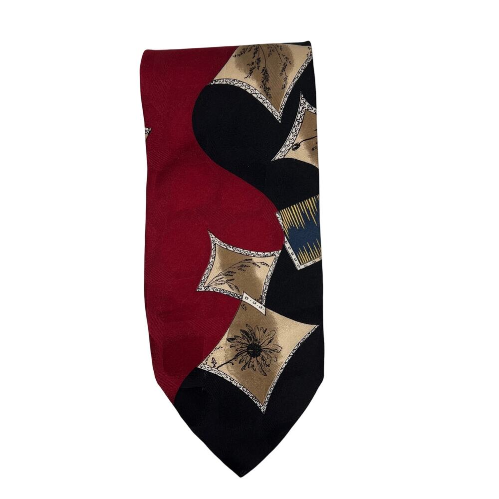 C.C. Hughes-Men’s Tie 56” Long - Black Crimson Tan Cream - Silk Necktie Made USA